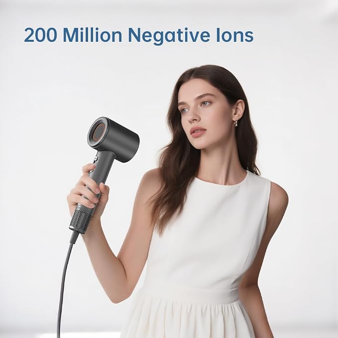 Professional Travel Hair Dryer, 110000RPM Brushless Motor Quiet 49dB, 200 Millon Negative Ion 0.83lbs Lightweight Blow Dryer, UL Certified Fast Drying with Magnetic Nozzle