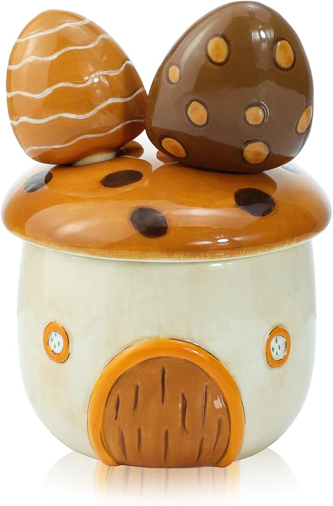 Sizikato 4pcs Porcelain Measuring Spoons with Base, Cartoon Mushroom House Shape