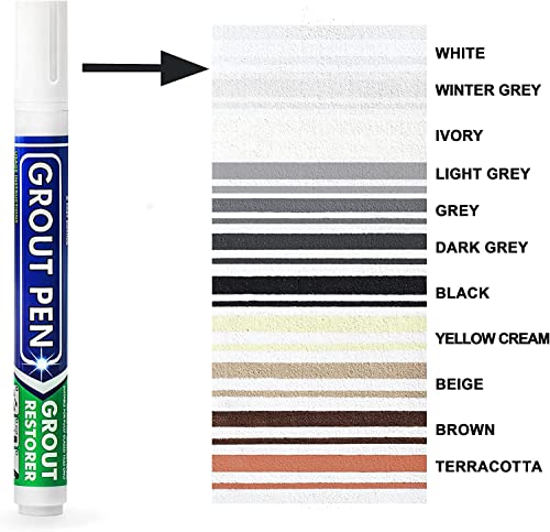 Grout Pen Tile Paint Marker: 2 Pack White with 5 Pack Replacement Tips (Narrow, 5mm) - Waterproof Grout Colorant and Sealer Pen to Renew, Repair, and Refresh Tile Grout - Cleaner Coating Stain Pens