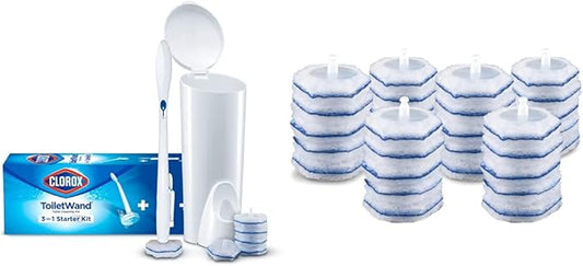 Clorox ToiletWand Disposable Toilet Cleaning System (ToiletWand, Storage Caddy and 6 Refill Heads) and ToiletWand Disinfecting Refills (30 Count) Bundle