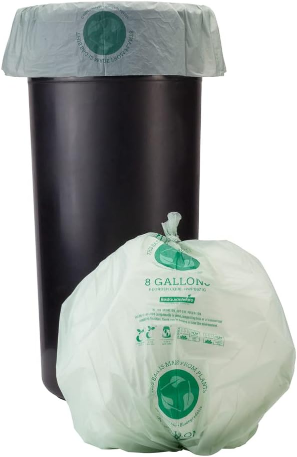 Restaurantware-RW Eco 8 Gallon Biodegradable Garbage Bags, 100 Compostable Trash Bags - Star Seal Bottom, Won't Tear Or Leak, Green Plastic Trash Can Liners, BPI-Certified, For Office And Homes