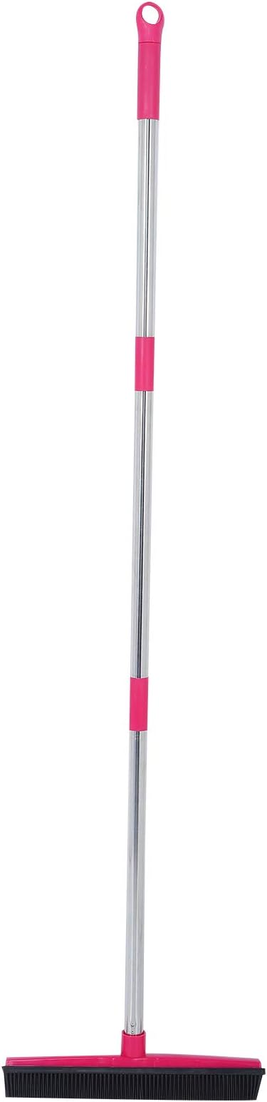 Carpet Hair Removal Broom with 48'' Telescoping Adjustable Handle, Rubber Broom Carpet Rake for Pet Hair Dust Removal Daily Household Cleaning(Pink)