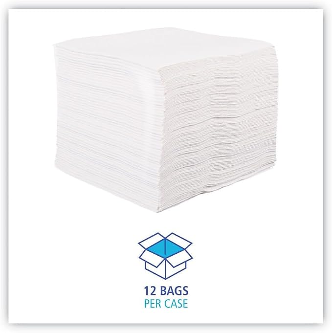 Boardwalk BWK-V030QPW 12 in. x 13 in. DRC Wipers - White (90 Bag, 12 Bags/Carton)
