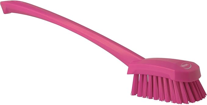Vikan 2 3/4 in W Scrub Brush, Stiff, 11 51/64 in L Handle, 4 1/2 in L Brush, Pink, Plastic 41861-1 Each