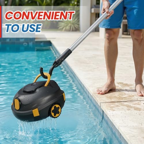 Y20 Robotic Pool Cleaner+Retrieval Hook, Cordless Pool Vacuum for Above Ground & Inground Flat Pools with Dual Motors, 130 Min Runtime, Auto-Parking