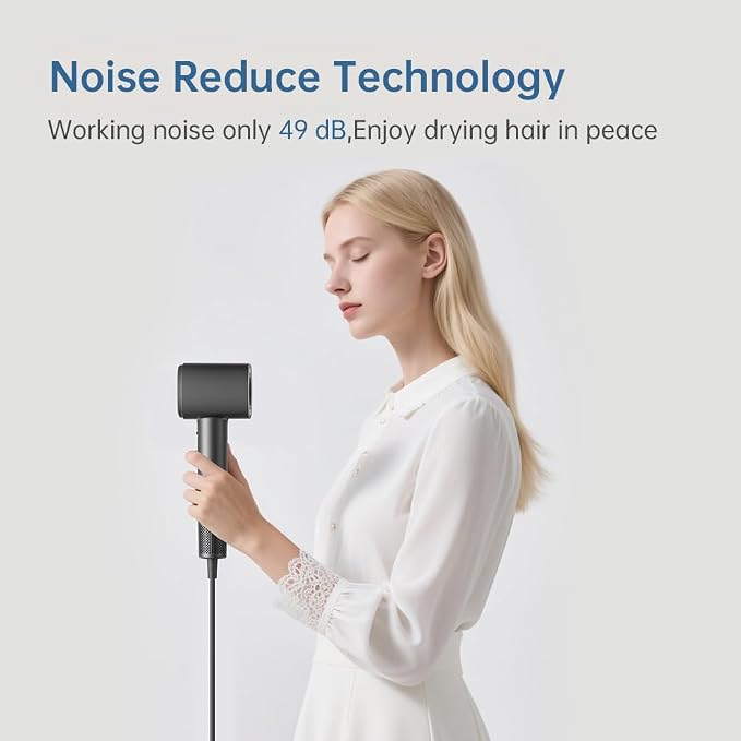 Professional Travel Hair Dryer, 110000RPM Brushless Motor Quiet 49dB, 200 Millon Negative Ion 0.83lbs Lightweight Blow Dryer, UL Certified Fast Drying with Magnetic Nozzle
