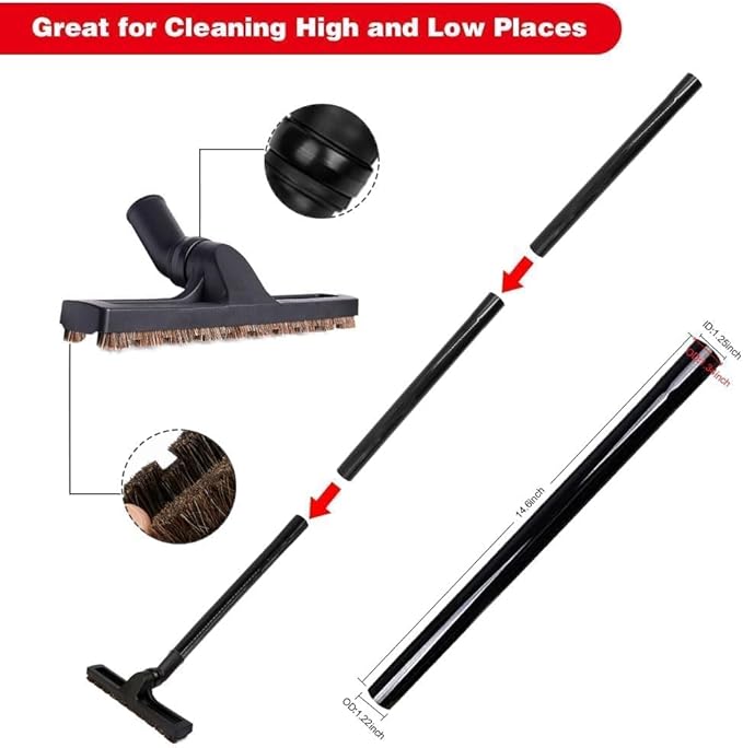 12 Pcs Vacuum Attachments Kit, Universal 2 1/2" 1 7/8" 1 3/8" to 1 1/4" Hose Adapters & Brushes & Wand Compatible with Shop Vac Accessories for Household Workshop Garage Cleaning