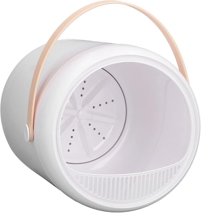 Portable Mini Washing Machine, Compact 3L Ultrasonic Turbine Washer with Auto Shut Off Gravity Drain Cover for Apartment RV ABS White 8.5 x 6.1 in