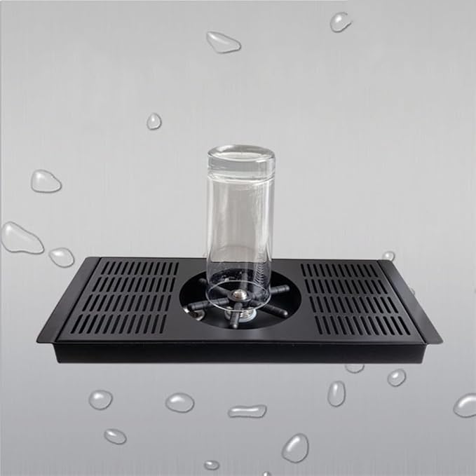 YBB Rinser Pitcher Cup Washing Machine, Black Glass Cleaning Rinser 304 Stainless Steel Sink Rinser for Bar Cafe Home Use (13.78 x 6.3 x 1”)
