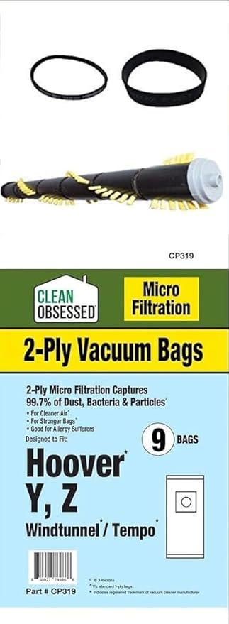 Replacement Hoover Windtunnel COMPLETE Service Kit Hoover WindTunnel Upright Type Y Bags- 9 Pack PLUS 15 inch Roller Brush and Self Propelled Belt Kit