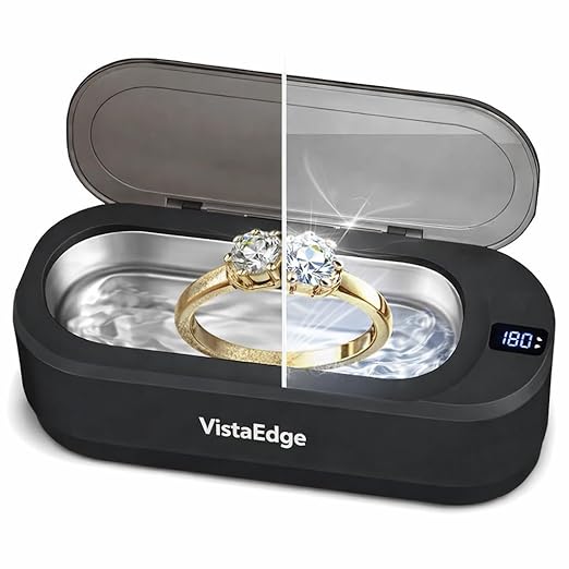 Ultrasonic Jewelry Cleaner – 48KHz Professional 350ml Stainless Steel Tank with Digital Touch Display, Gentle Cleaning for Jewelry, Watches, Eyeglasses, Dentures - Ideal Gift for Mom/Wife