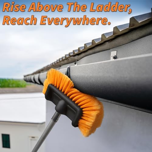36 Foot High Ceiling Duster and Brush Kit with 7-30 ft Extension Pole // Telescoping Duster, Window Squeegee and Cobweb Duster with Exension Pole // Interior and Exterior House Cleaning Brushes