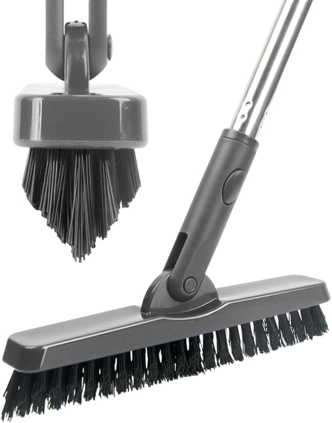 CELOX Grout Brush with Long Handle, 180°Rotation Tile Grout Cleaning Brush, Gray