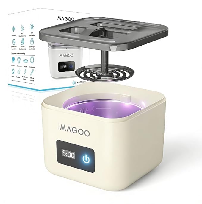 Ultrasonic Retainer Cleaner Machine, Denture Cleaner for Aligners Night Guards Braces Mouth Guards Toothbrush Heads，All-in-One Dental & Jewelry Cleaner, 45kHz 200ML, Dual Modes