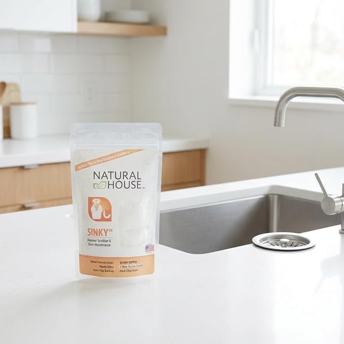 Natural House Sinky - Plant-Based Enzyme Drain Cleaner & Garbage Disposal Pods - Breaks Down Grease, Food Scraps - Septic-Safe, Plumbing-Friendly - Citrus Scent - 60 Count