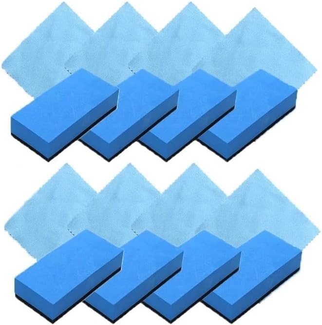 Ceramic Coating Applicator Kit – Blue Sponge & Microfiber Cloth，Compatible for Car Wax, Glass & Paint Protection(8Pcs Sponge Cloth)