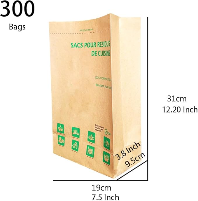 Kitchen Compostable Paper Bag Food Waste Bag Leak Resistant 300 Bags Organic Bag - axGear