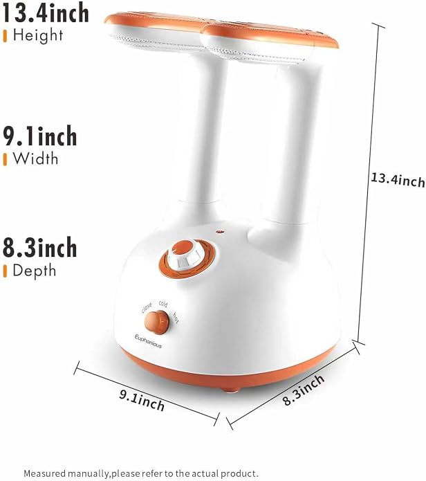 Euphonious Boot Dryer, Shoe Dryer with 6-Timer Settings, Boot Dryer for Work Boots and Winter Boots, Two mode Quick-Dry&Gentle-Dry, White/Orange