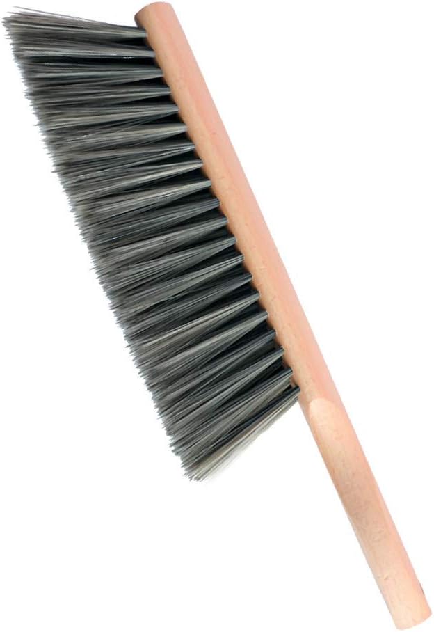 Soft Bristle Hand Brush Wood Handle for Bench Counter Shop 14" Gray | Foxtail dust brush for upholstery furniture cushion sofa bed and beach sand, Natural handheld broom for dustpan, Non-scratch
