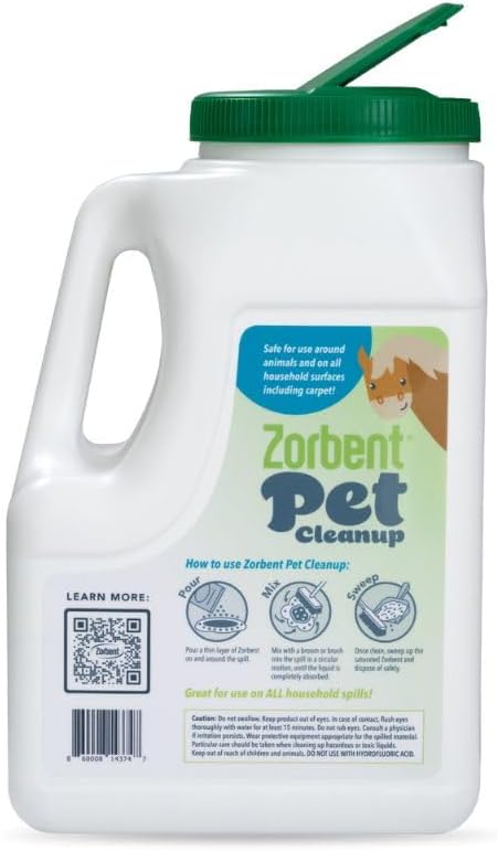 Zorbent Pet Accident Cleanup – Odor Remover for Dog & Cat Messes. Absorbs 1 Gallon. Pet-Safe Cleaner for Urine, Vomit, Poop & Accidents on Hardwood, Tile, Vinyl, Concrete, Short Carpet & Rugs, 5 qt