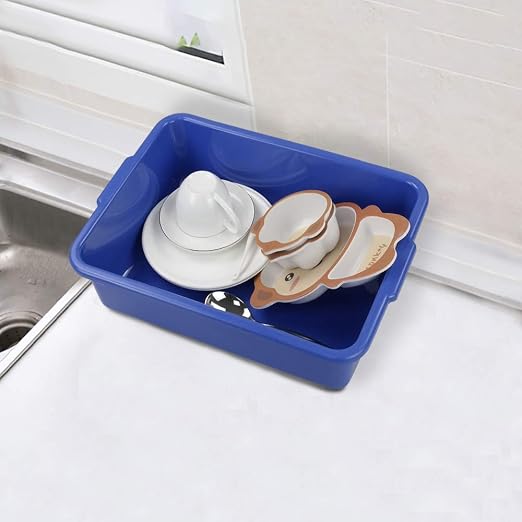 Hespama 4 Packs 13L Commercial Bus Tub, Utility Wash Basin Tote Box, Blue