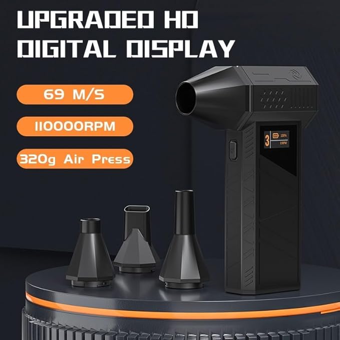X3 Pro Turbo Fan, Cordless Air Duster, High-Speed Brushless Motor, 69M/S Wind Speed, 320G Air Pressure, 110000RPM, HD Digital Display, USB-C Rechargeable