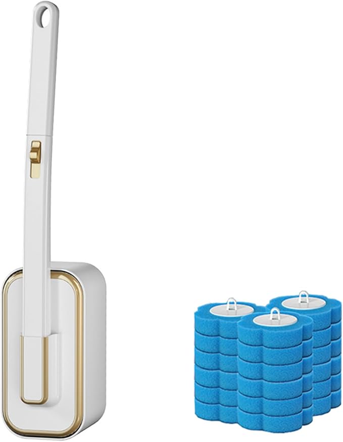 Toilet Brush Holder Set with 18PCS Toilet Brush Refills, Disposable Set (White)