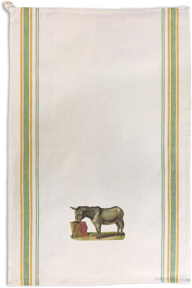 Style In Print Custom Decor Kitchen Towels Donkey Pets Animals Vintage Look Vintage Cleaning Supplies Dish Towels Green Stripe Design Only