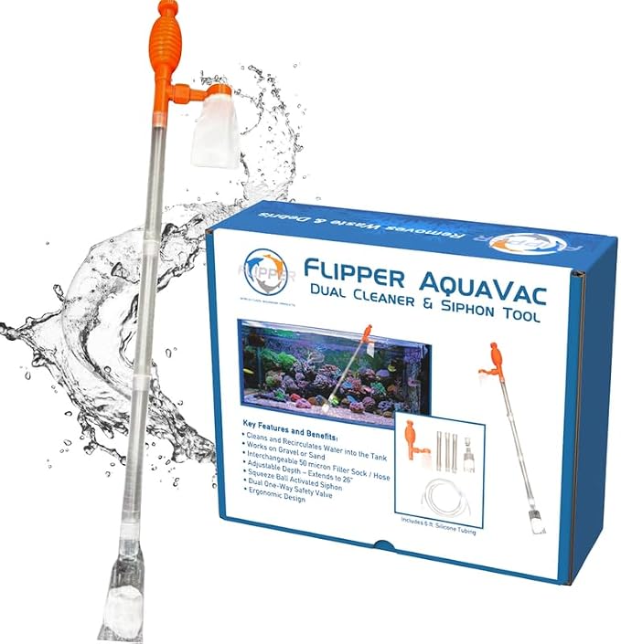 FL!PPER Flipper AquaVac Gravel/Sand Cleaner & Siphon Kit - Dual-Purpose Aquarium Vacuum with Safety Valves for Freshwater & Saltwater Fish Tanks