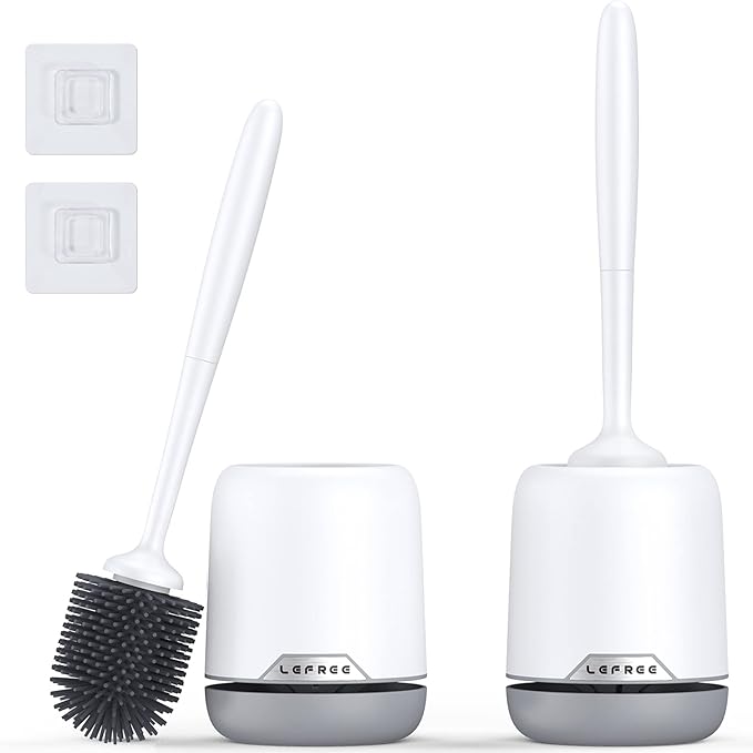 efree 2 Pack Silicone Toilet Bowl Brush and Holder Set with Ventilated Holder, Floor Standing & Wall Mounted Toilet Scrubber