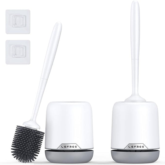 efree 2 Pack Silicone Toilet Bowl Brush and Holder Set with Ventilated Holder, Floor Standing & Wall Mounted Toilet Scrubber