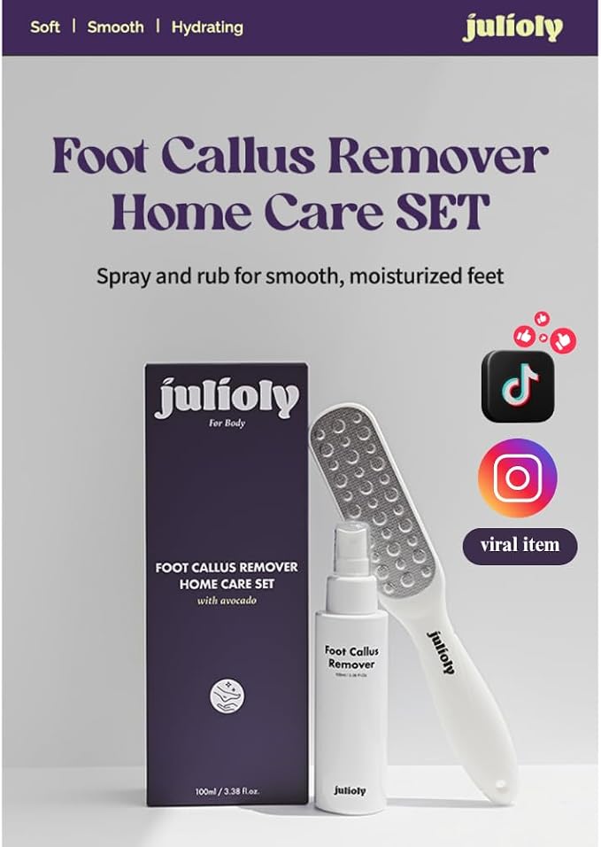 Foot Callus Remover Home Care Set – Professional Stainless Foot File & Scrubber, Exfoliating Serum for Smooth Skin, Effective on Wet and Dry Feet
