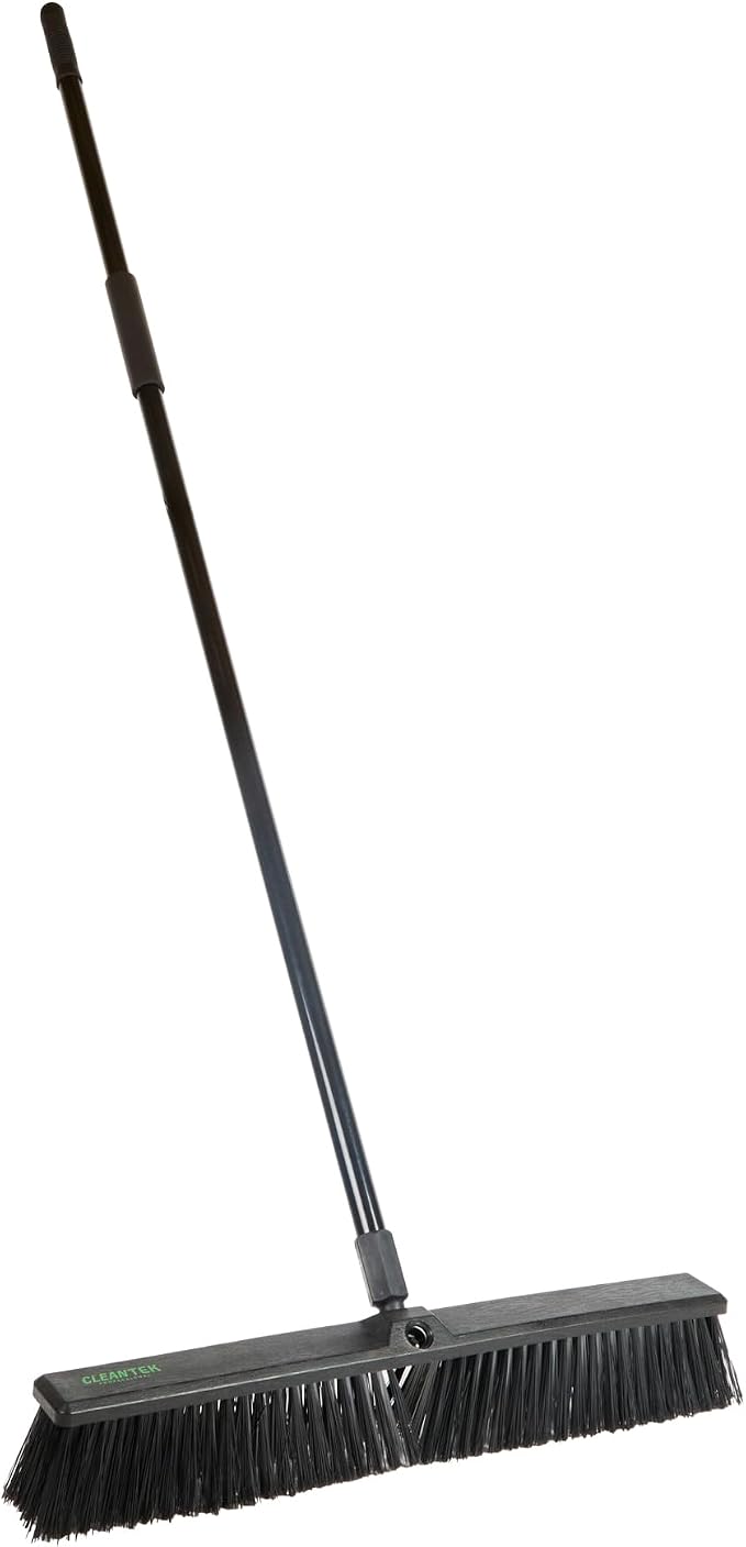 Restaurantware-Clean Tek Professional 23.62 Inch Push Broom, 1 Heavy-Duty Broom with 59” Handle - Medium Bristles, 2 Handle Attachment, Wooden, Commercial Use, for Deck, Garage, Yard, Patio