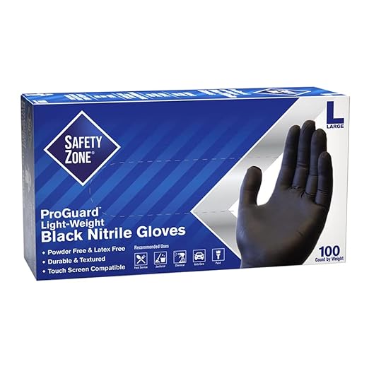 Safety Zone GNPR-LG-BK GNPR Standard Glove, Textured, Powder-Free, L, Nitrile, Black (Pack of 1000)