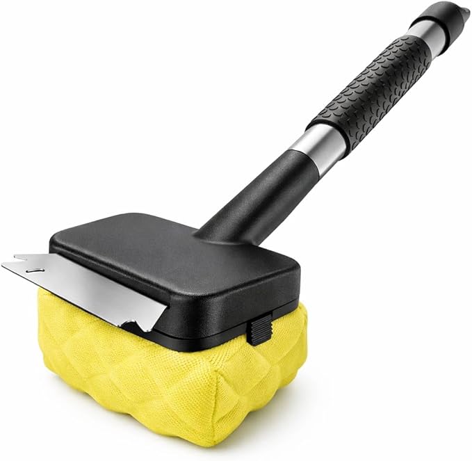 Grill Brush Bristle-Free with Scraper – BBQ Grill Cleaner with Replaceable Pad, Heavy Duty Non-Scratch Cleaning Tool for Gas, Charcoal & Porcelain Grates, 20.47” Long Handle