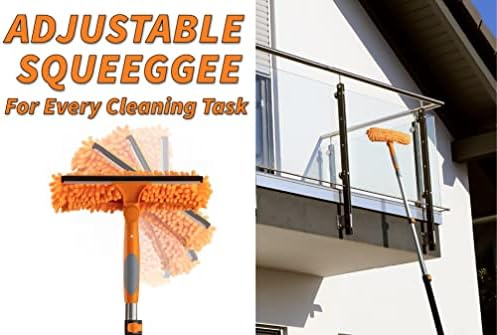1.5-3 ft Window Squeegee with Long Handle & Ceiling Fan Duster // Car Window Cleaner Tool & Window Squeegee with Scrubber with Telescopic Extension Pole