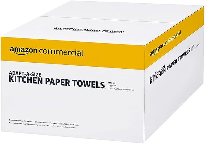AmazonCommercial 2-Ply White Adapt-a-Size Kitchen Paper Towels, Absorbent, Thick, Individually Wrapped, 140 Towels per Roll (12 Rolls), 1,680 Sheets Total