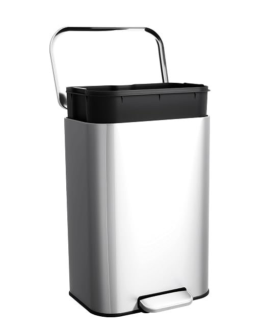 IDEALHOUSE 13 Gallon / 50L Stainless Steel Step Trash Can - Hands-Free Waste Bin with Soft-Close Lid, Removable Inner Bucket, Rectangular Design for Kitchen, Home, Office & Bathroom, Stainless Steel