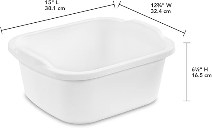Sterilite 12 Quart Durable Heavy Duty Reinforced Plastic Kitchen Dishpan Basin with Molded Handles for Household Chores and Storage, White, 8 Pack