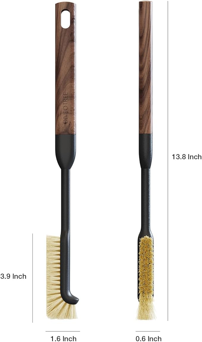 Cleaning Brush, Diveotree Hard Bristle Brush for Deep Cleaning Grout, Sink, Cup, Teapot, Bottle, Blender, Multi-Purpose Brush wih Long Handle for Kitchen (Black)