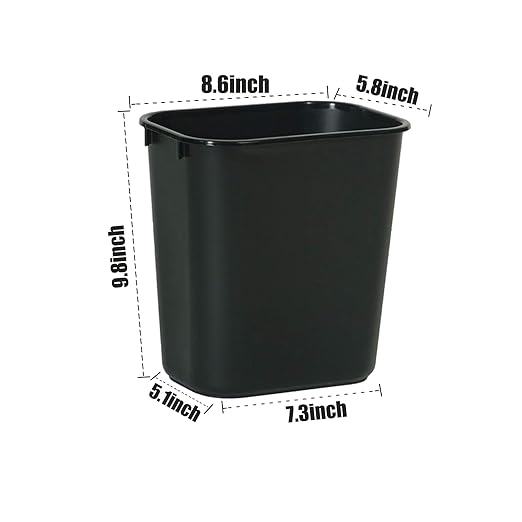 6 Pack Black Small Trash Can with 2 Roll Trash Bags 2 Gallons 8L Plastic Trash Bins Garbage Bin Container for Bedroom Office and Kitchen
