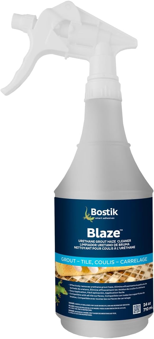 Bostik BLAZE Ready-to-Use Professional Grade Urethane Grout Haze Floor & Surface Cleaner | For Use on Ceramic, Porcelain, Metal, Glass, Marble, Granite, & Other Tile Types | 1 x 24oz Spray Bottle