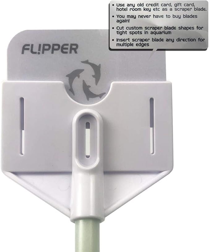 Flipper Platinum Aquarium Hand Scraper Tool – Glass and Acrylic Fish Tank Cleaner and Scraper with Serrated and Steel Blade - 10" Handle