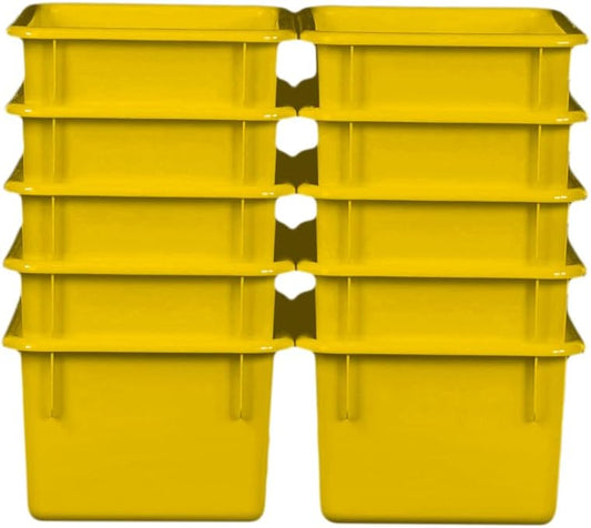 Wood Designs Cubby Storage Bin, Heavy Duty Plastic Containers for Kids Yellow Cubby Tray Set of 10