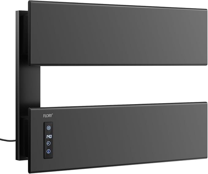 R FLORY Heated Towel Warmer Rack for Bathroom, Wall Mounted Towel Heater Dryer, Electric Towel Warmer, Built-in LED Screen, Plug in, Matt Black
