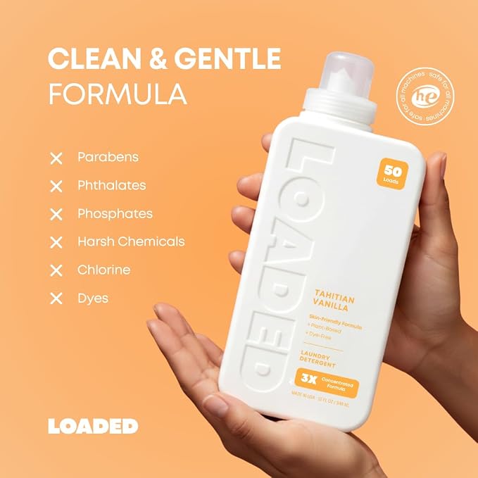 Loaded Laundry Detergent, Luxury Cologne & Perfume Scented | 50 Loads | Vanilla & Cashmere | Skin-Friendly & Plant-Based | Made in USA | 32 oz