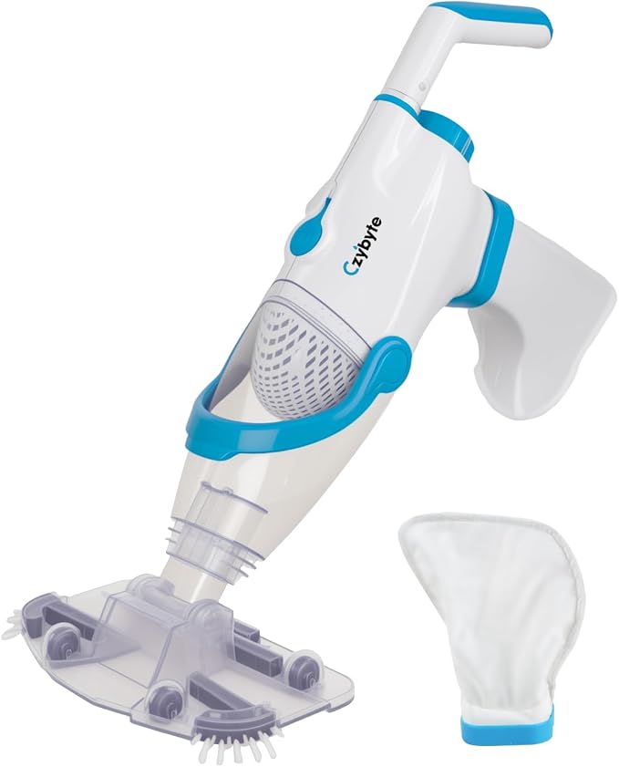 Handheld Pool Vacuum Cleaner, Rechargeable Pool Bottom Cleaner with Strong Suction, 1 H Runtime,for Above Ground/Inground Pools, Spas and Hot Tubs, White and Blue