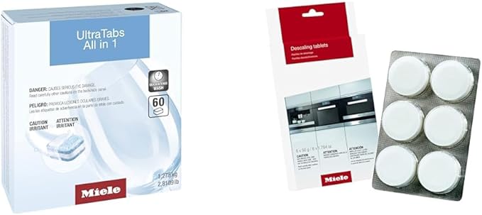 Miele UltraTab All in 1 Dishwasher Tablets - 60 count & Descaling Tablets for Coffee Machines, Steam Ovens, Ovens, Ranges, 6 count
