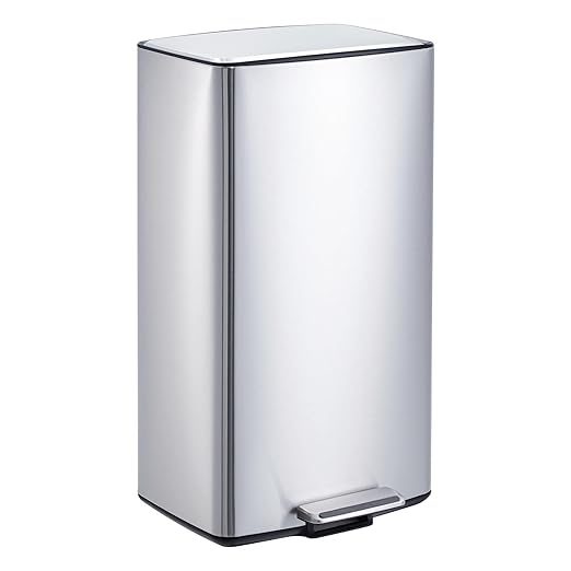Garvee 40L / 10.6 Gal Kitchen Trash Can, Stainless Steel Garbage Can with Soft Close Lid, Rectangular Waste Bin with Filter, Removable Inner Bucket and Foldable Foot Pedal for Bathroom Home Office