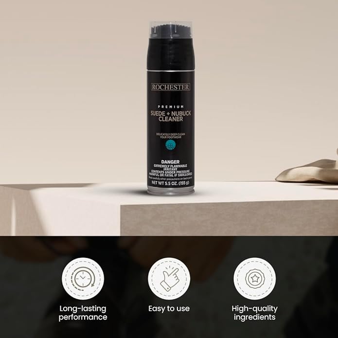 Rochester Premium Suede + Nubuck Cleaner, Suede & Nubuck Cleaner with a Built-In Scrub Brush Cap, Shoe Accessories, 5.5 oz.